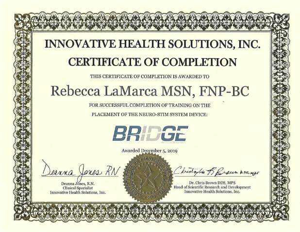 Innovative Health Solutions, Inc. Certificate of Completion for Rebecca LaMarca MSN, FNP-BC