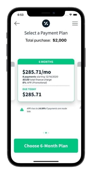 Patients select a payment plan on Cherry's mobile app.