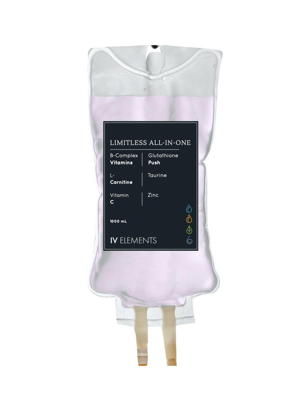 An image of an IV bag labeled Limitless All-In-One.