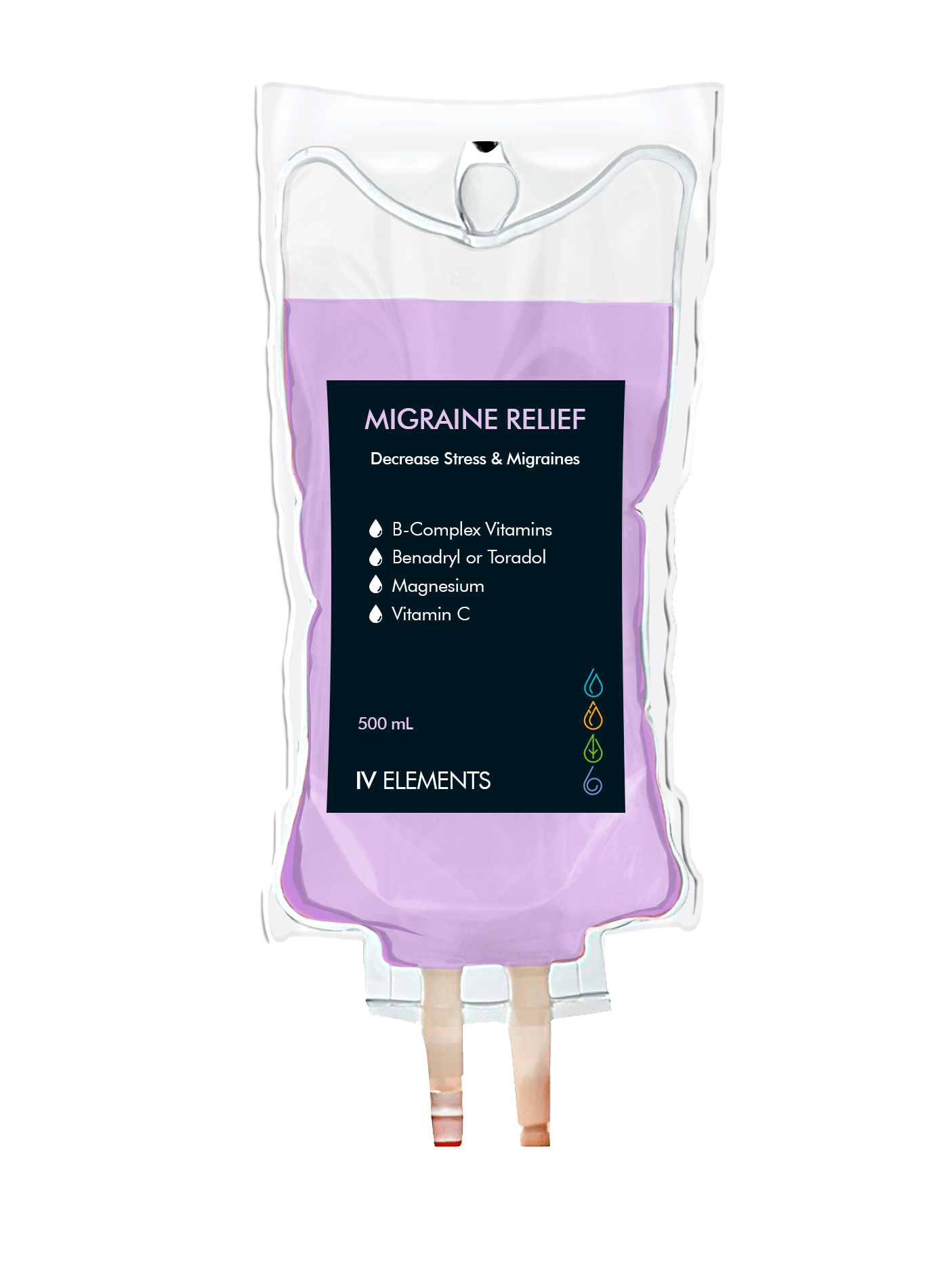 Migraine Relief IV drip bag from IV Elements: Decrease stress & migraines