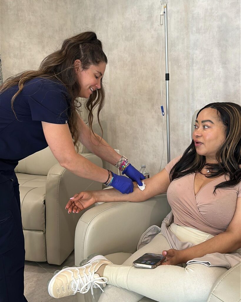 IV Elements nurse prepping client for ozone therapy. 