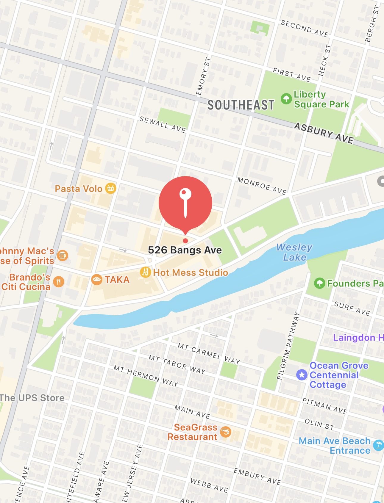 A map showing the Asbury location at 526 Bangs Ave