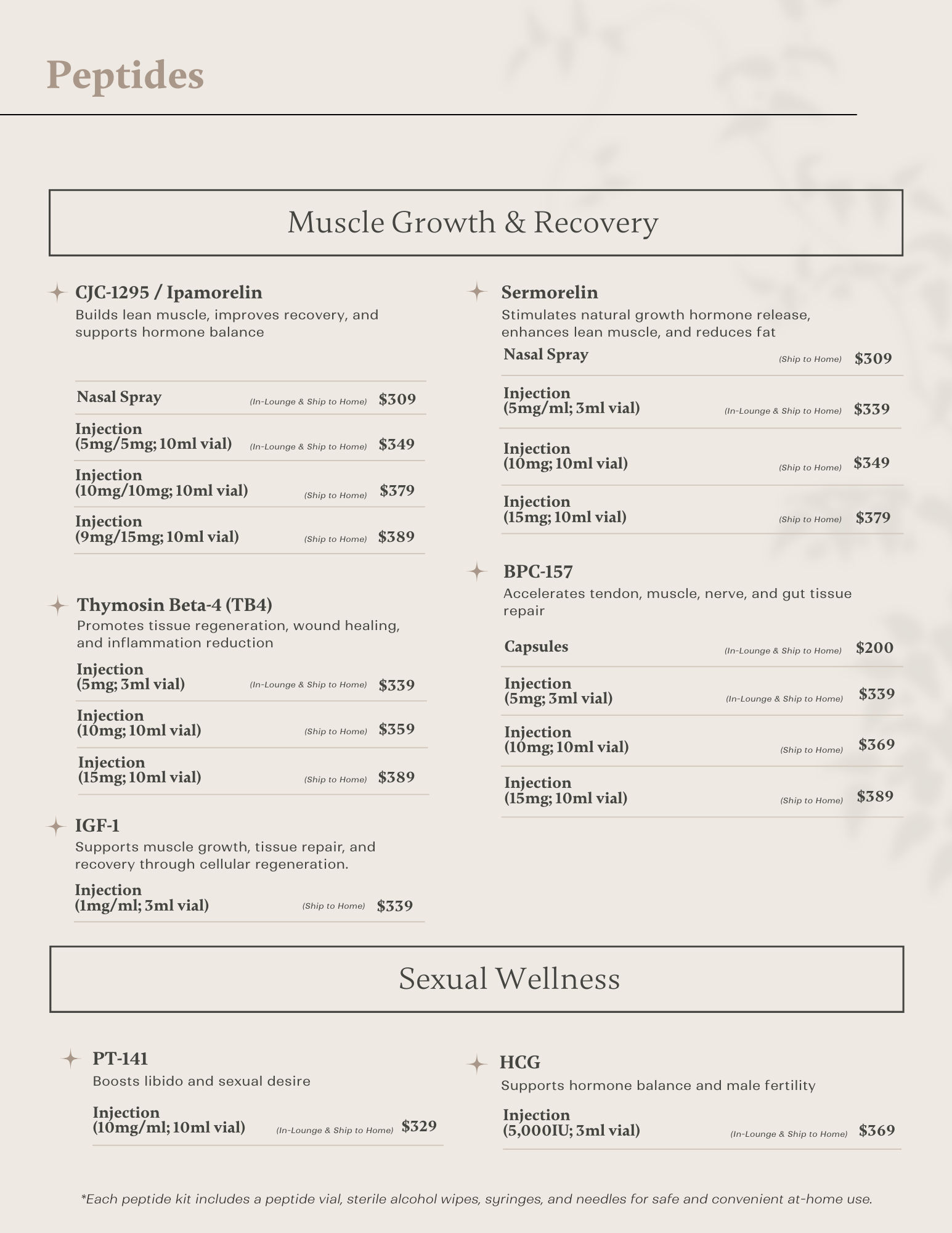 Overview of peptide therapy services for medical wellness and optimization.
