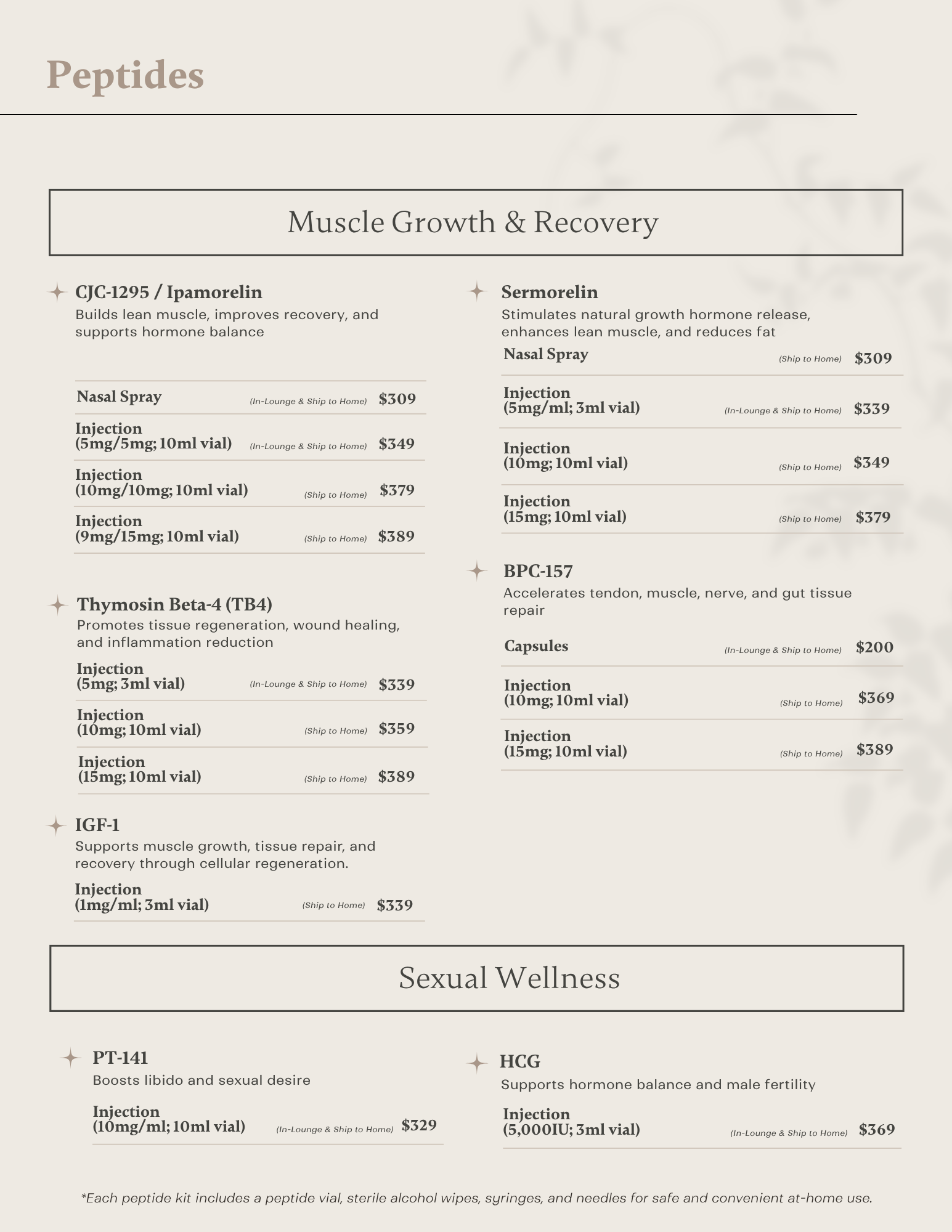 Overview of peptide therapy services for medical wellness and optimization.