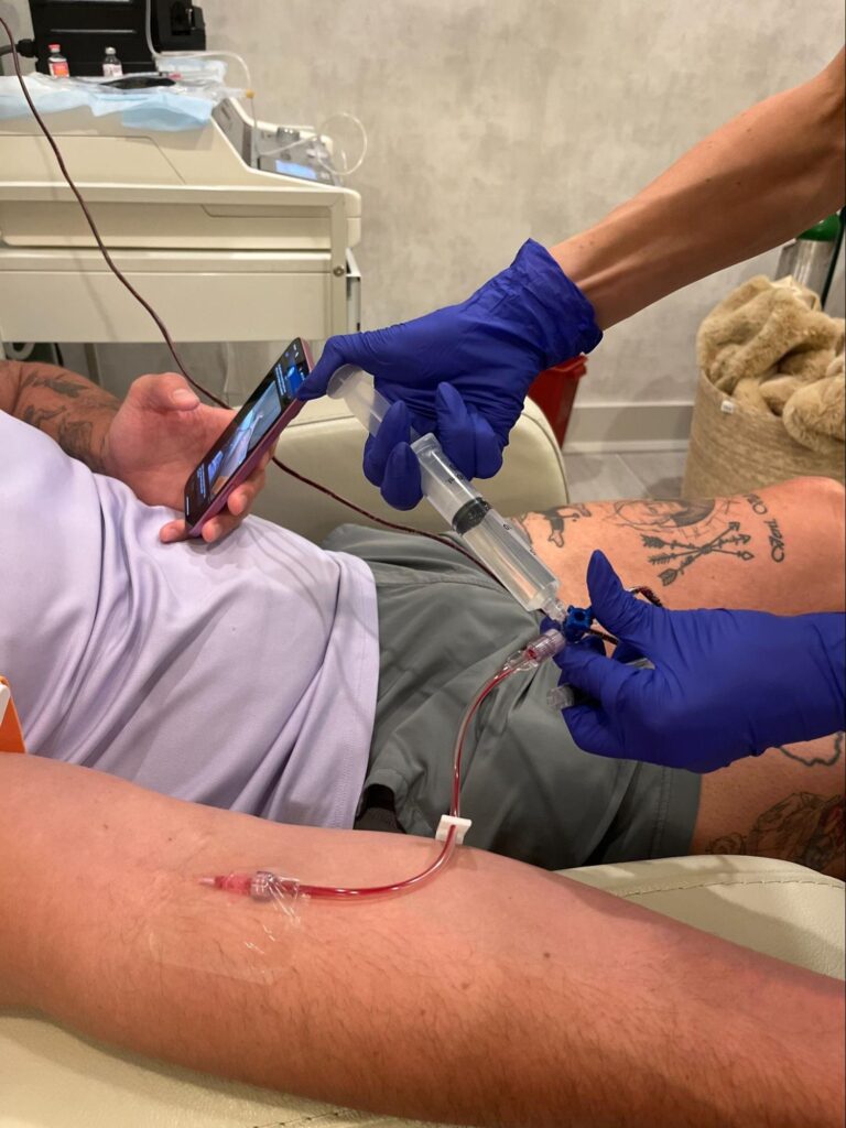 Close up of client receiving ozone therapy to help support lyme disease symptoms. 